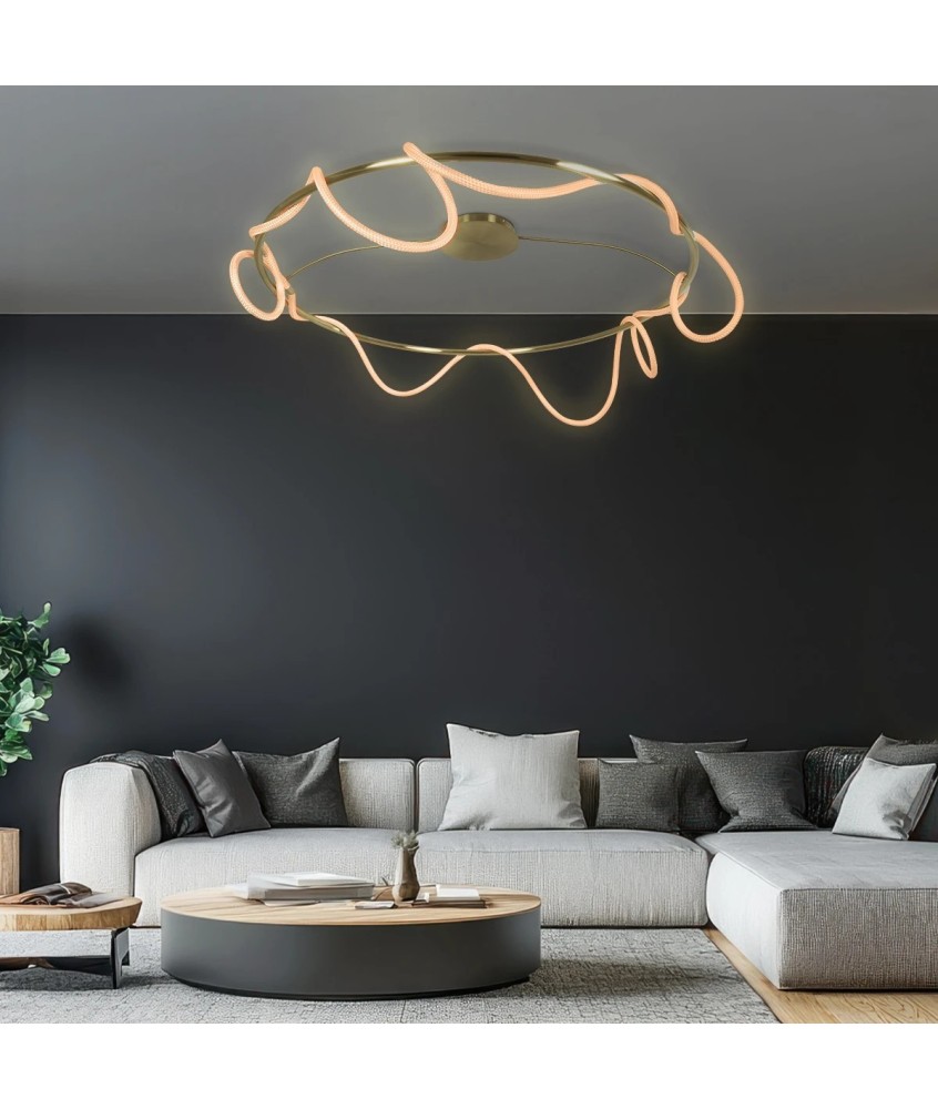 kelvo® GLOW KLV-101-0151 Φωτιστικό Οροφής LED 89W 8900lm 360° AC 220-240V IP20 Ρυθμιζόμενο Λευκό CCT με Χειριστήριο από 2700K έως 6000K Dimmable - Lumileds SMD Chip - Χρυσό Πλατίνα - Μ150 x Π150 x Υ30cm - 3 Χρόνια Εγγύηση